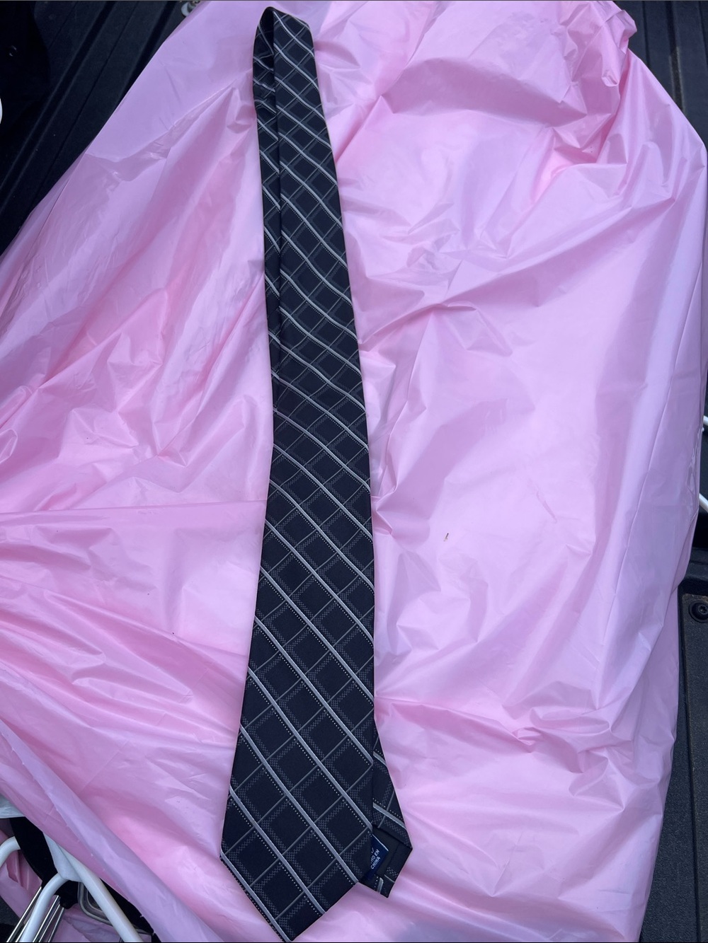 Men's Black Plaid Tie with Silver Windowpane Accent